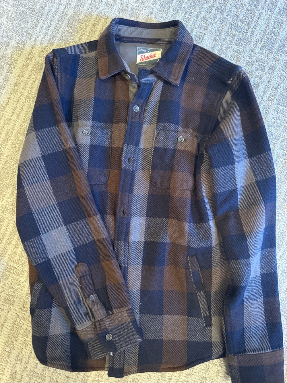 johnnie-O Navy & Brown Plaid Button-Down Shacket (Flannel)